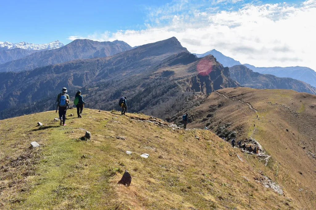 Trekking involves traversing rugged terrain an undulated mountain trails. 