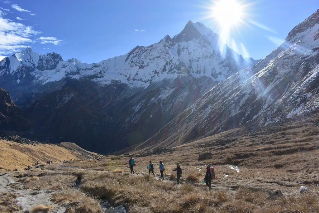 Trekkers on Annapurna Base Camp Trek in Nepal.