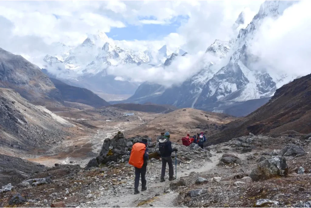 Trekkers heading to witness the world's highest mountain, Everest in Nepal.
