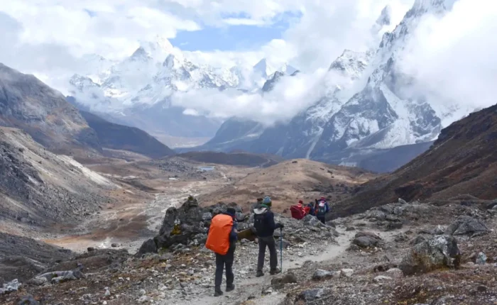 Trekkers heading to witness the world's highest mountain, Everest in Nepal.