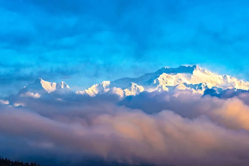 The majestic Kanchenjunga Massif, popularly known as Sleeping Buddha due to its resemblance to Buddha in a reclining position.
