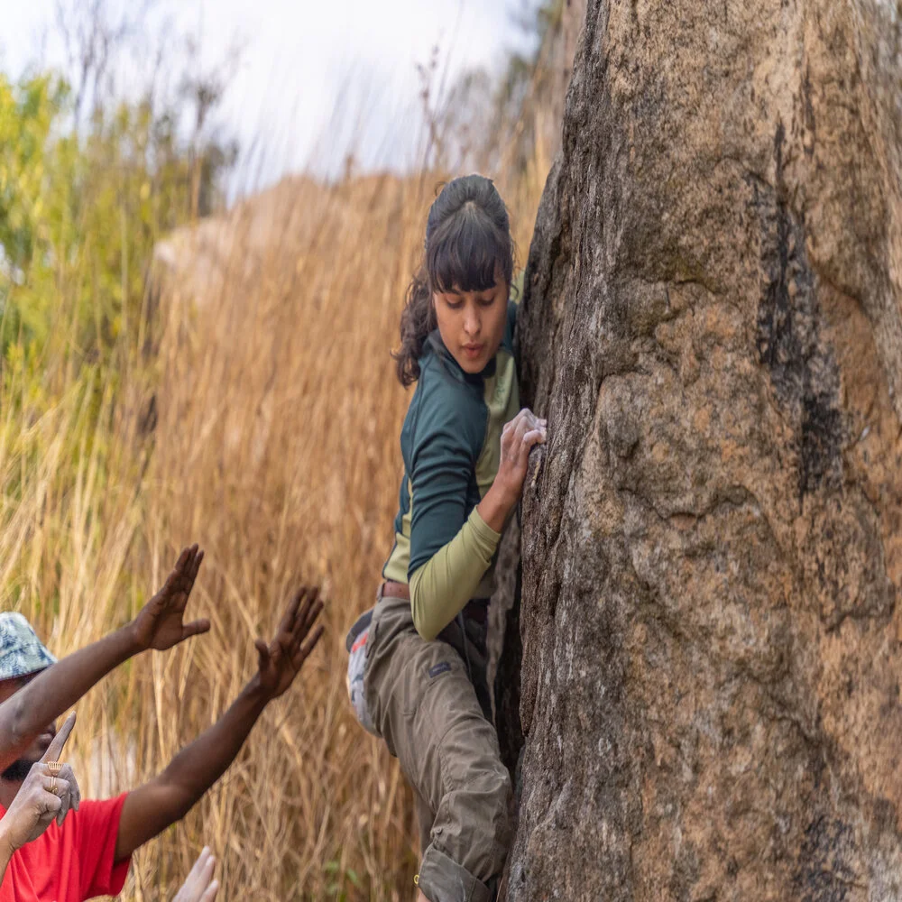 Outdoor leader Ayushi Arora during her rock climbing course. 